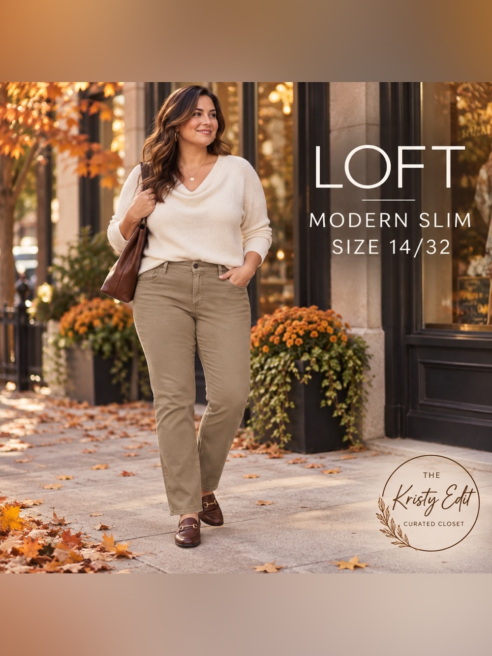 LOFT Modern Slim Stretch Straight Leg Corduroy Pants Taupe Size 14/32